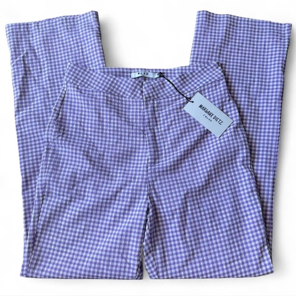 NWT Margaux Dietz Lilac Purple White Checked Culotte Trousers - Picture 1 of 8